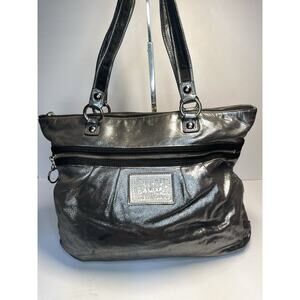 Coach Poppy Metallic Silver Tote Shoulder Bag – Large Zip Purse
